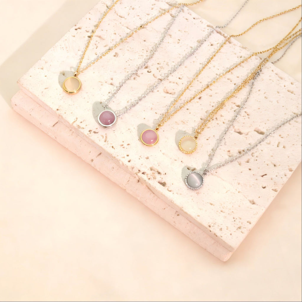 6 Pcs Round Cat Eye Necklace