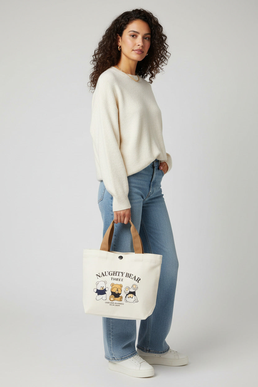 Bear Canvas Bag Student Tote Bag