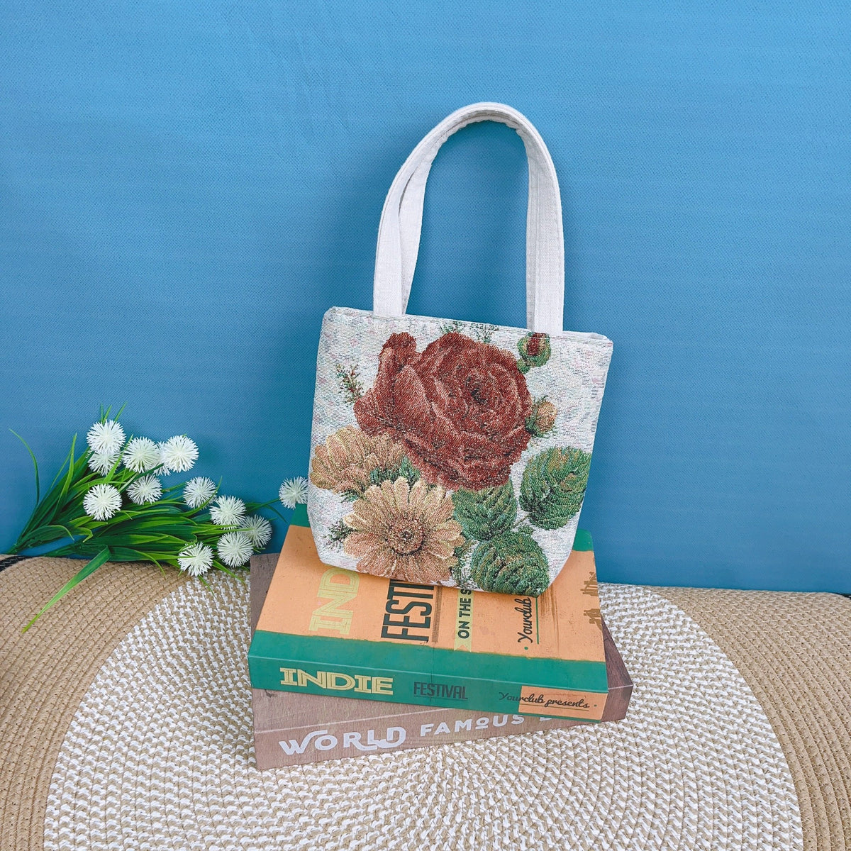 Canvas Embroidered Mini Handbag