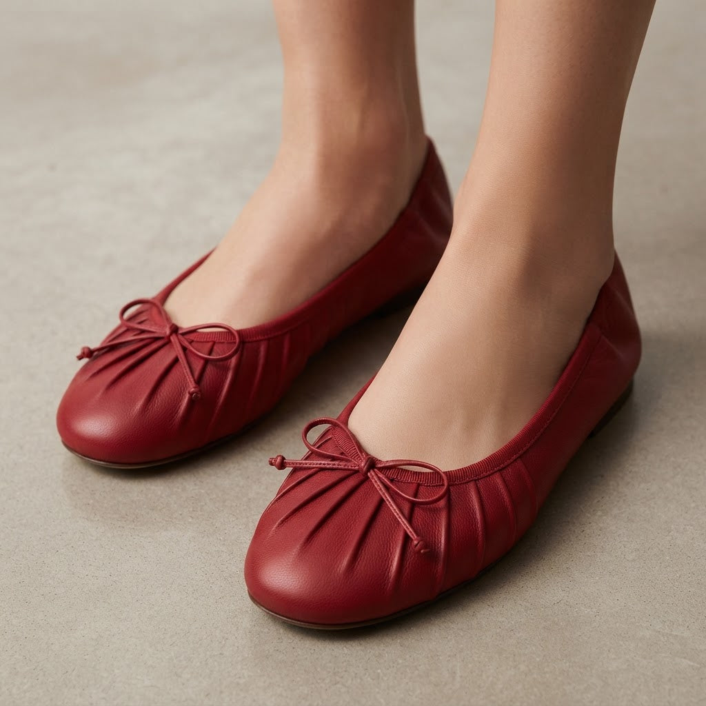 Women's Vintage Style Pleated Ballet Flats - Comfortable Slip-Ons
