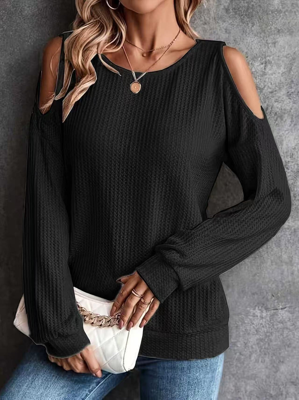 Solid color waffle long sleeves