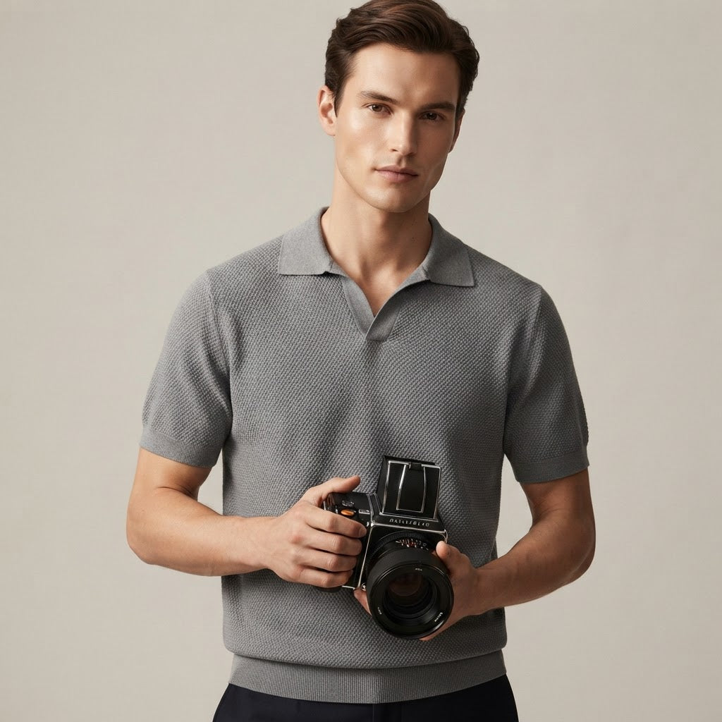 Men's Breathable Pineapple Knit Polo with Seagull Collar - product image 5