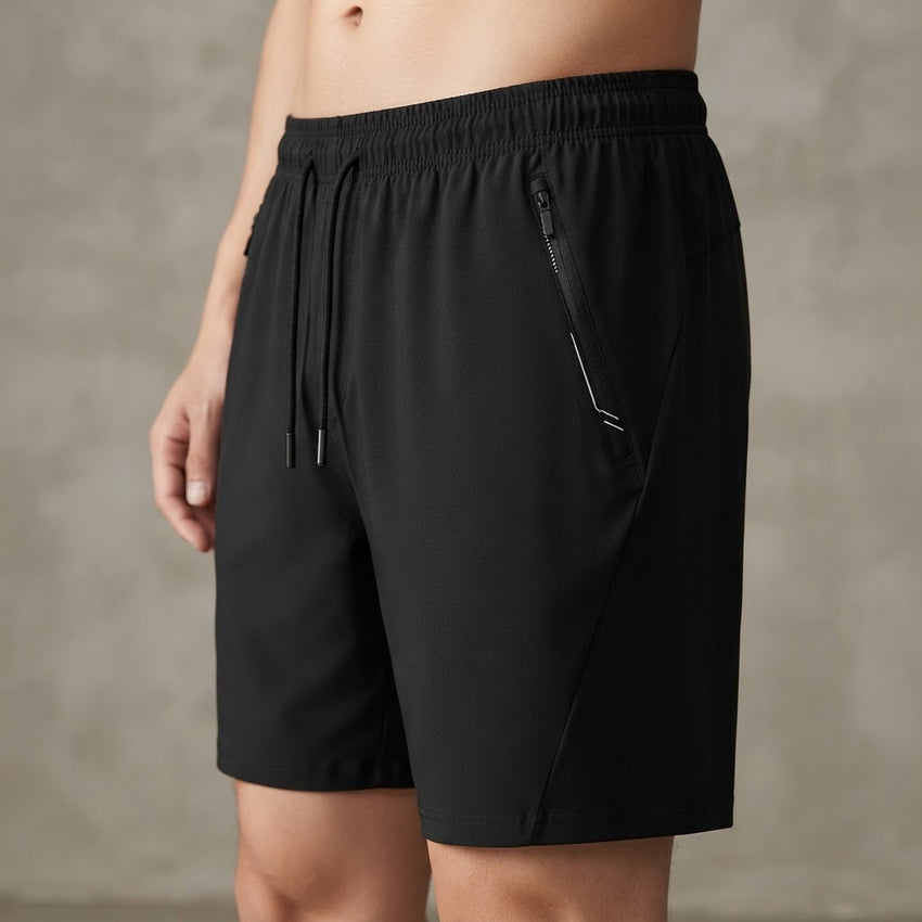 Men's Quick-Dry Ice Silk Sports Shorts with Zipper Pockets
