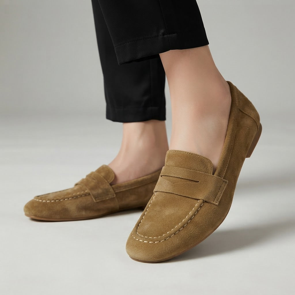 Women's Premium Suede Slip-On Loafers - Comfortable Flat Shoes
