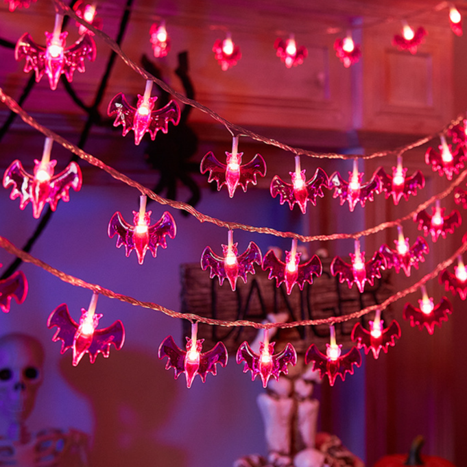 Pink Bat Light String Halloween Thanksgiving Decorative 