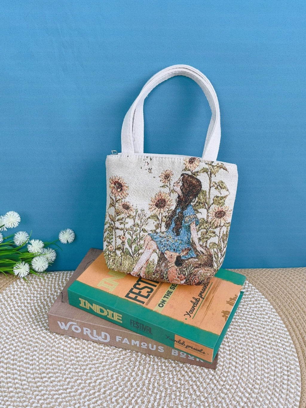 Canvas Embroidered Mini Handbag