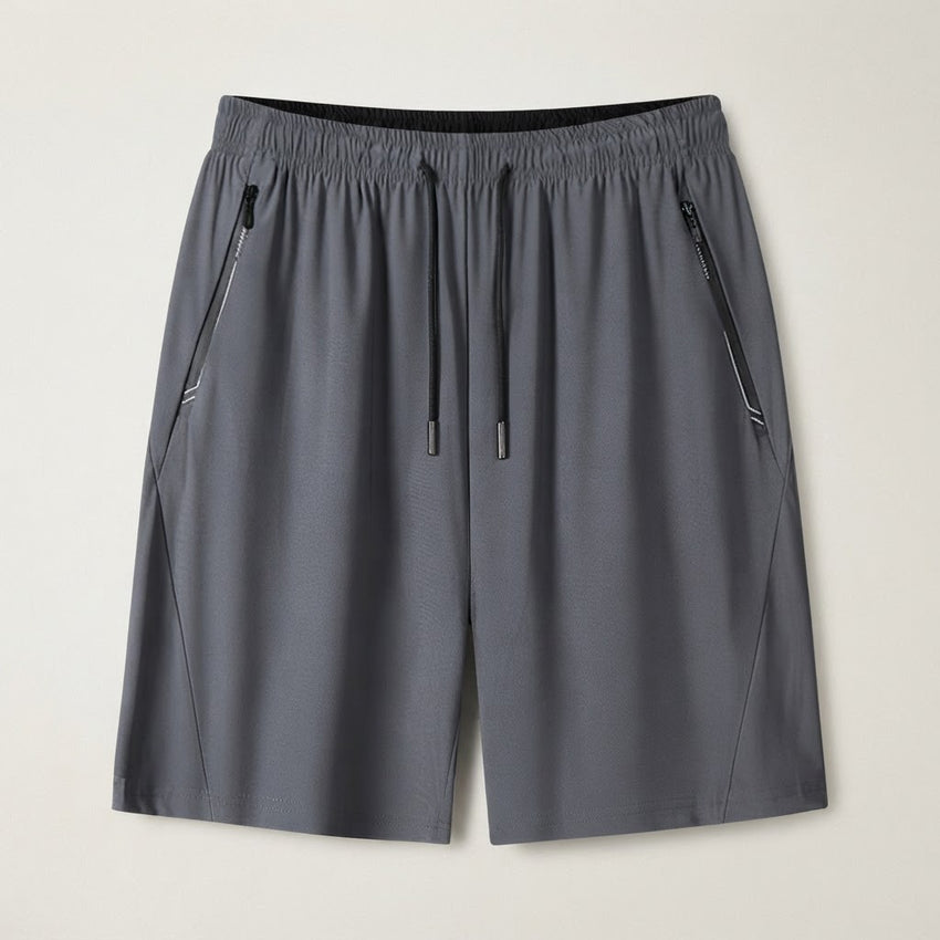 Men's Quick-Dry Ice Silk Sports Shorts with Zipper Pockets
