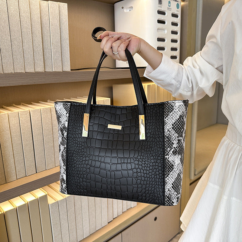 Crocodile Pattern Patchwork Shoulder Tote Bag