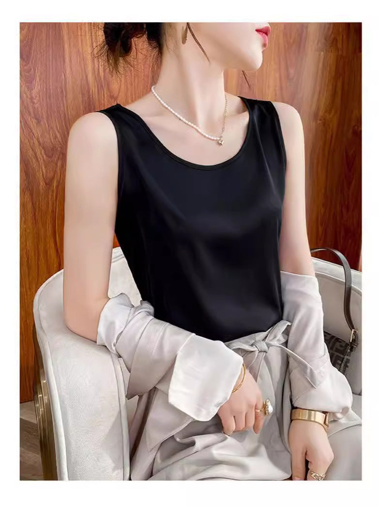 Silk Blend Sleeveless Crewneck Top