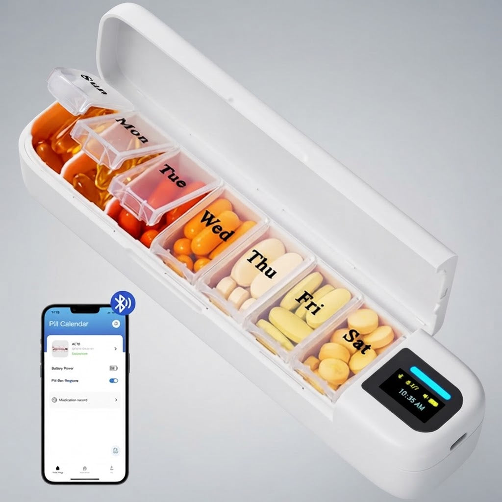 Smart Bluetooth Medication Organizer with Timed Daily Alerts