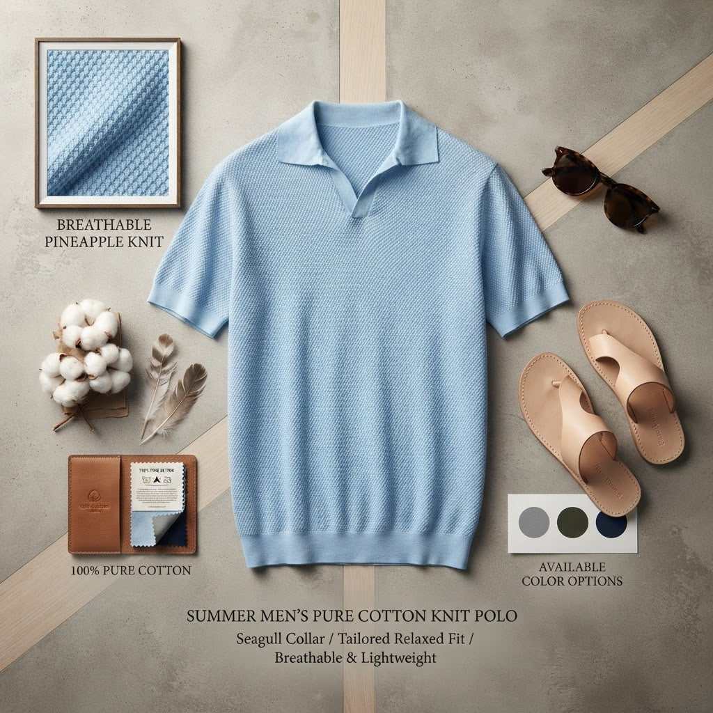 Men's Breathable Pineapple Knit Polo with Seagull Collar - product image 4
