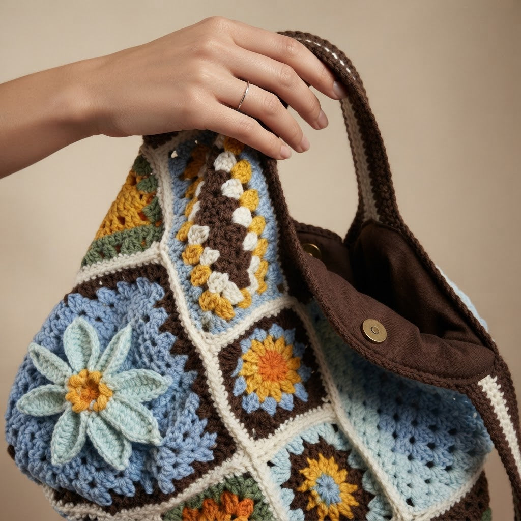 Large Granny Square Crochet Bag DIY Kit - Handmade Craft Project