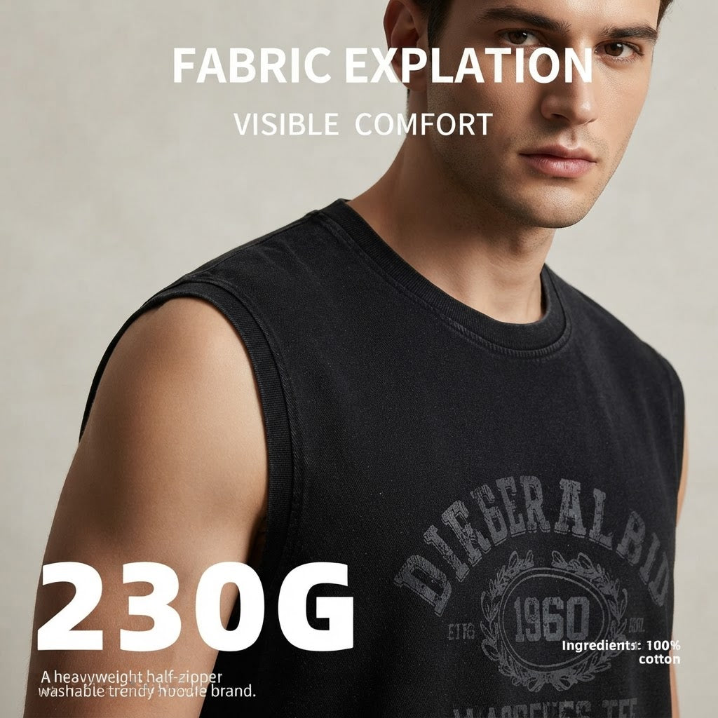Vintage-Inspired Heavyweight Distressed Sleeveless T-Shirt