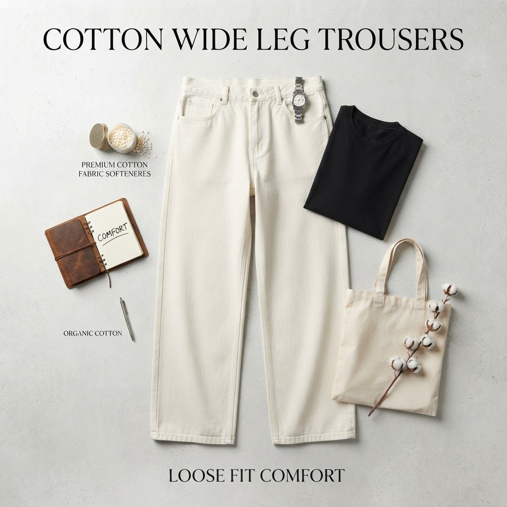 Men's Loose Fit Wide Leg Cotton Trousers - Comfortable Casual Pants - product image 2