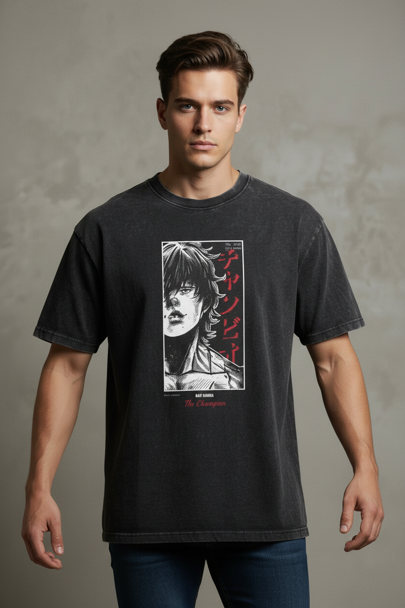 Vintage Washed Anime Streetwear T-Shirt - Baki Graphic Edition