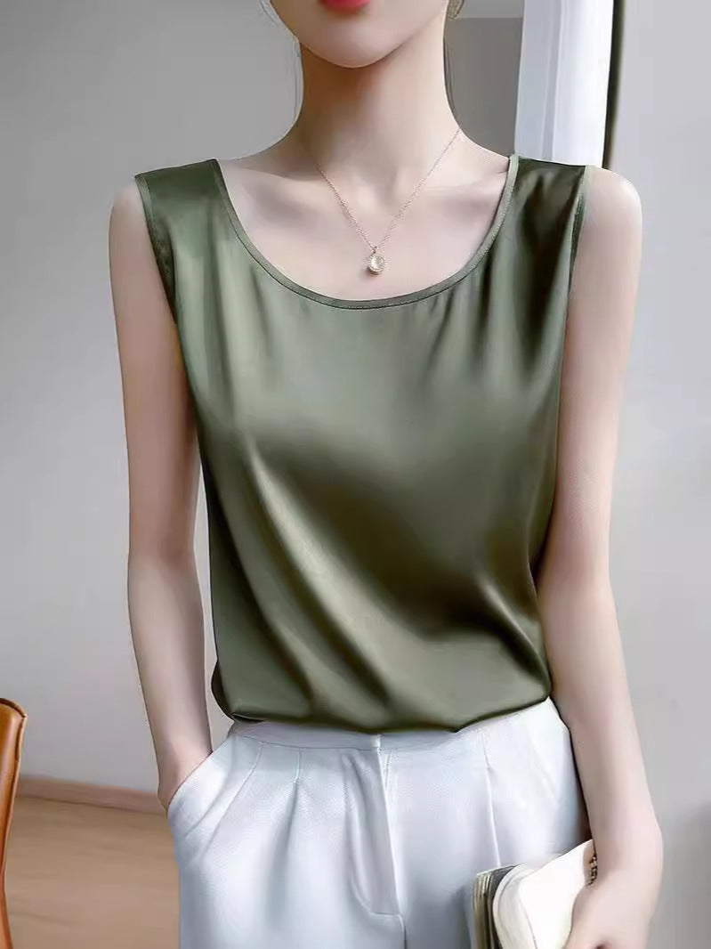 Silk Blend Sleeveless Crewneck Top