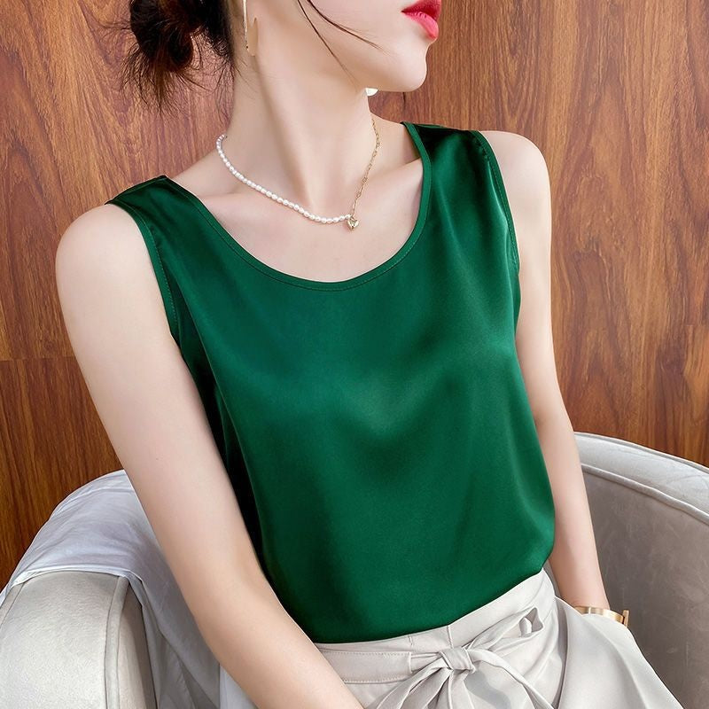 Silk Blend Sleeveless Crewneck Top