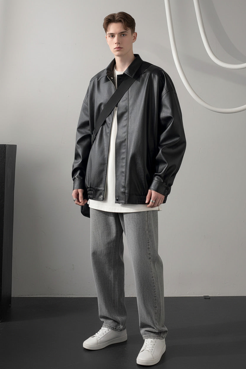 Men's Retro Lapel Leather Jacket - product image 1