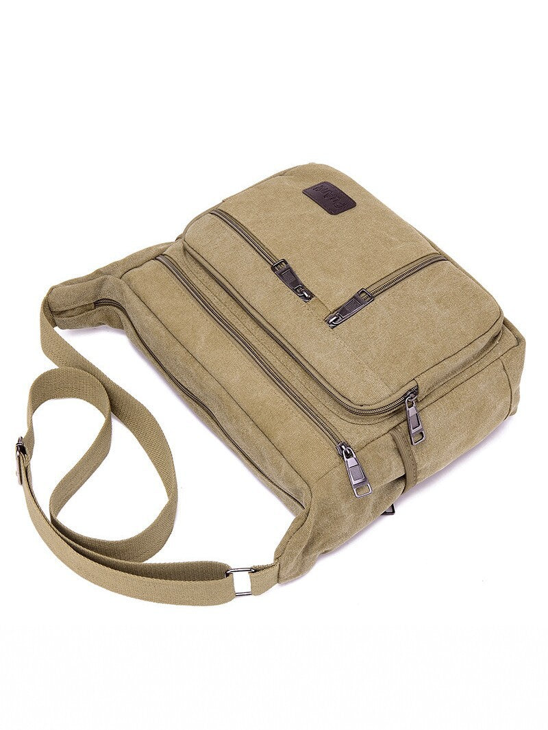 Canvas Crossbody Bag with Multiple Compartments