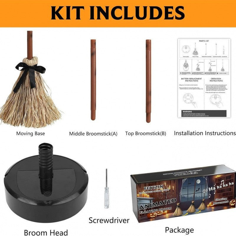 Self Floating Witch Broom Halloween Decoration