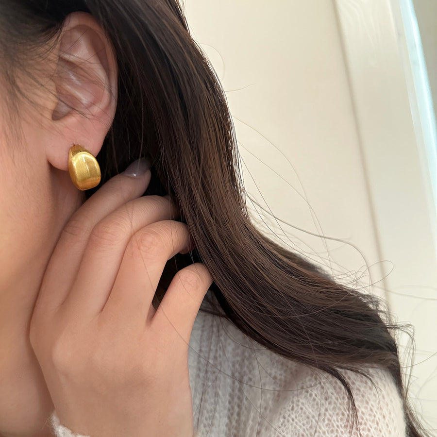 Heavy Copper Brushed Gold Plated Earring