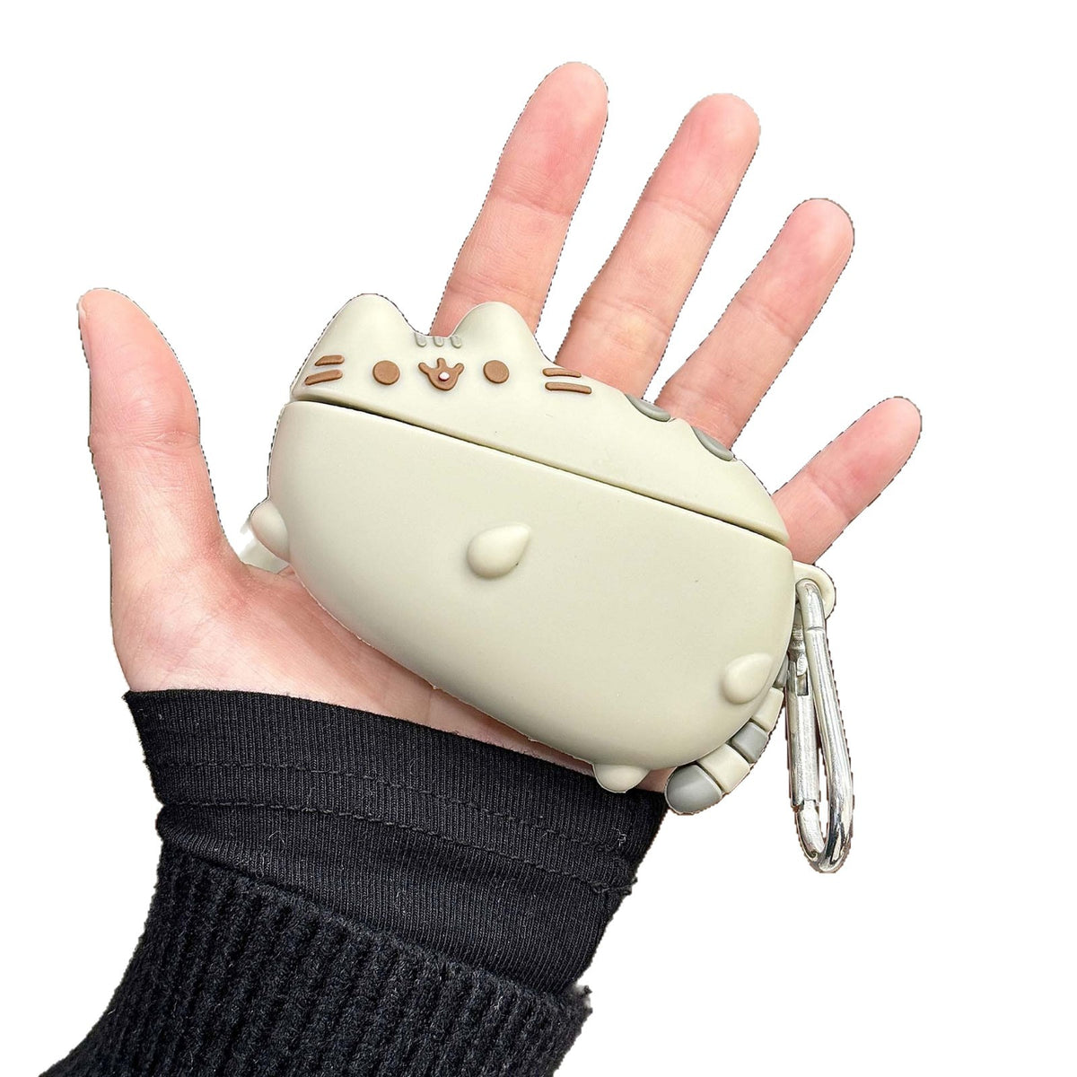 Cute Fat Cat Silicone AirPods Protective Case with Carabiner