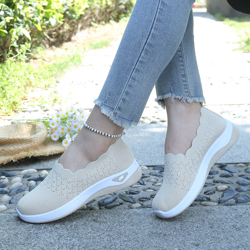 Fly-Knit Mesh Slip-On Walking Shoes for Women