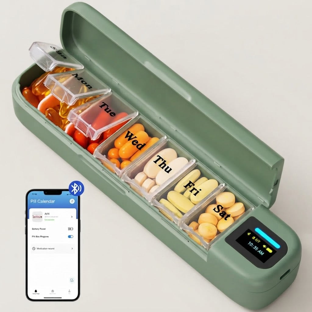 Smart Bluetooth Medication Organizer with Timed Daily Alerts
