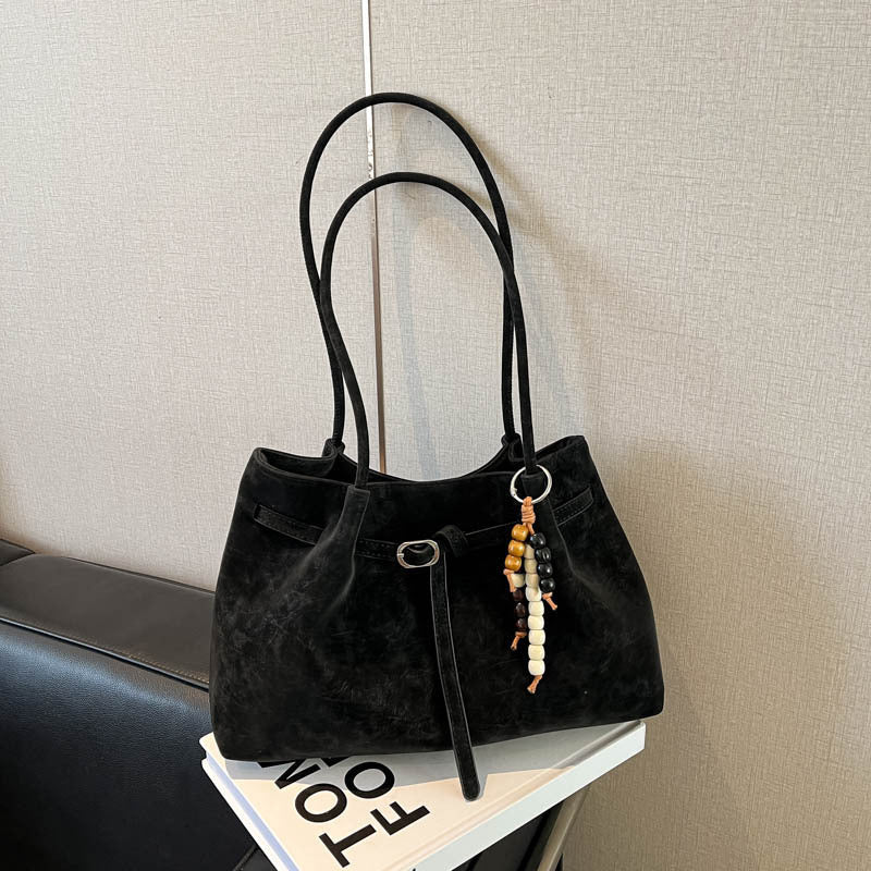 Suede Shoulder purse with pendant
