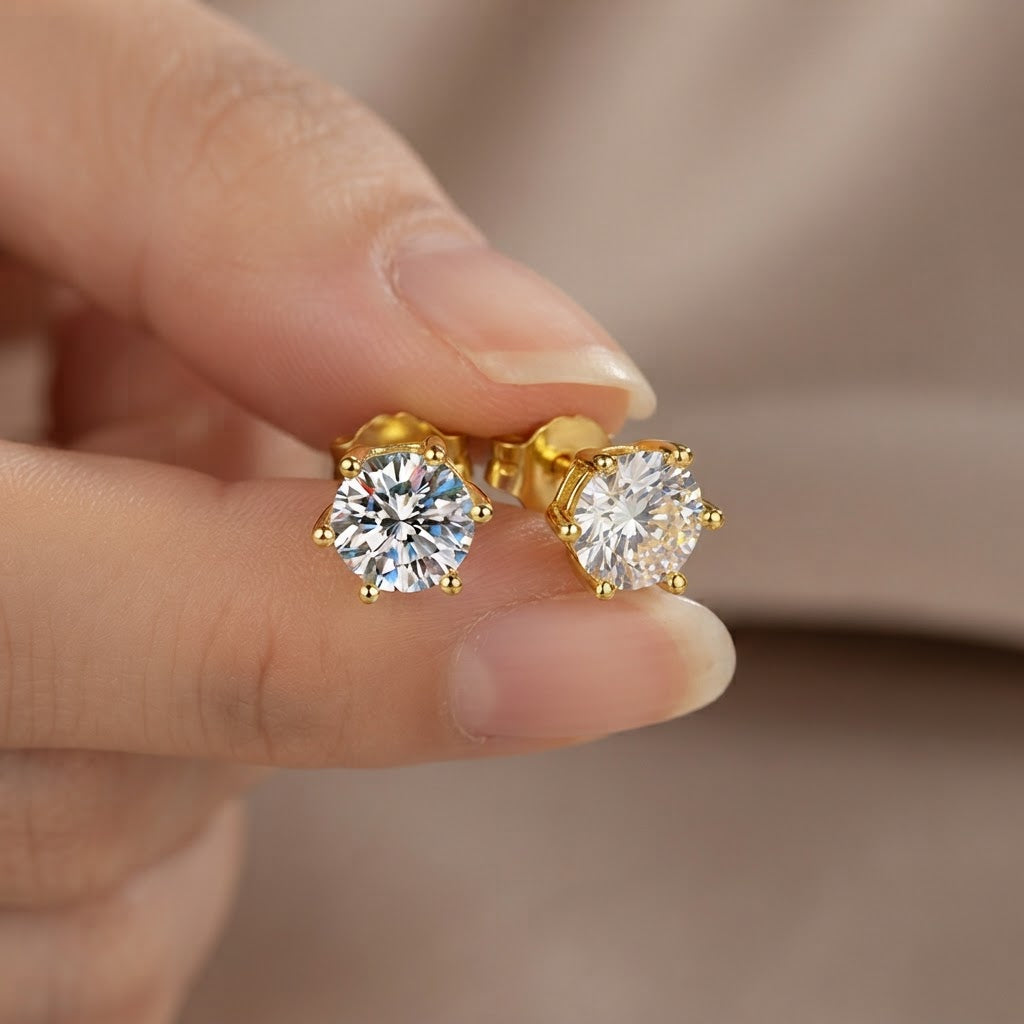 4 Pcs Six-Claw Zircon Stud Earrings