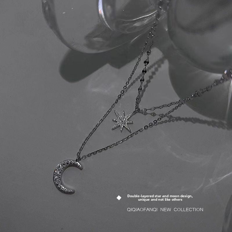 Layered Star Moon Pendant Necklace for Women