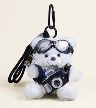 Plush Bear Keychain with Built-in Flash Camera and Mirror