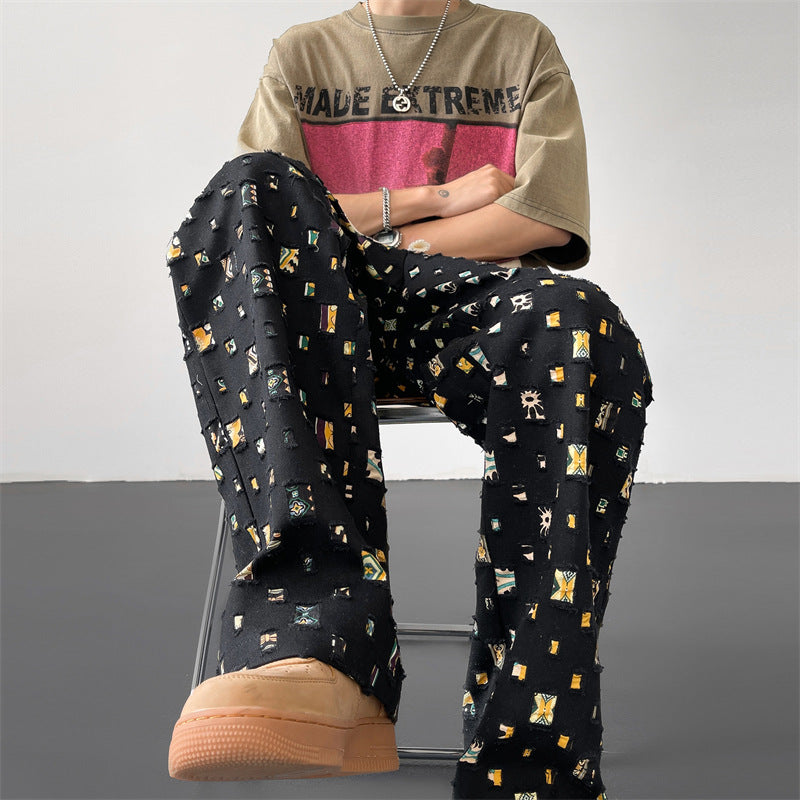 Men's Distressed Plaid Streetwear Drawstring Trousers