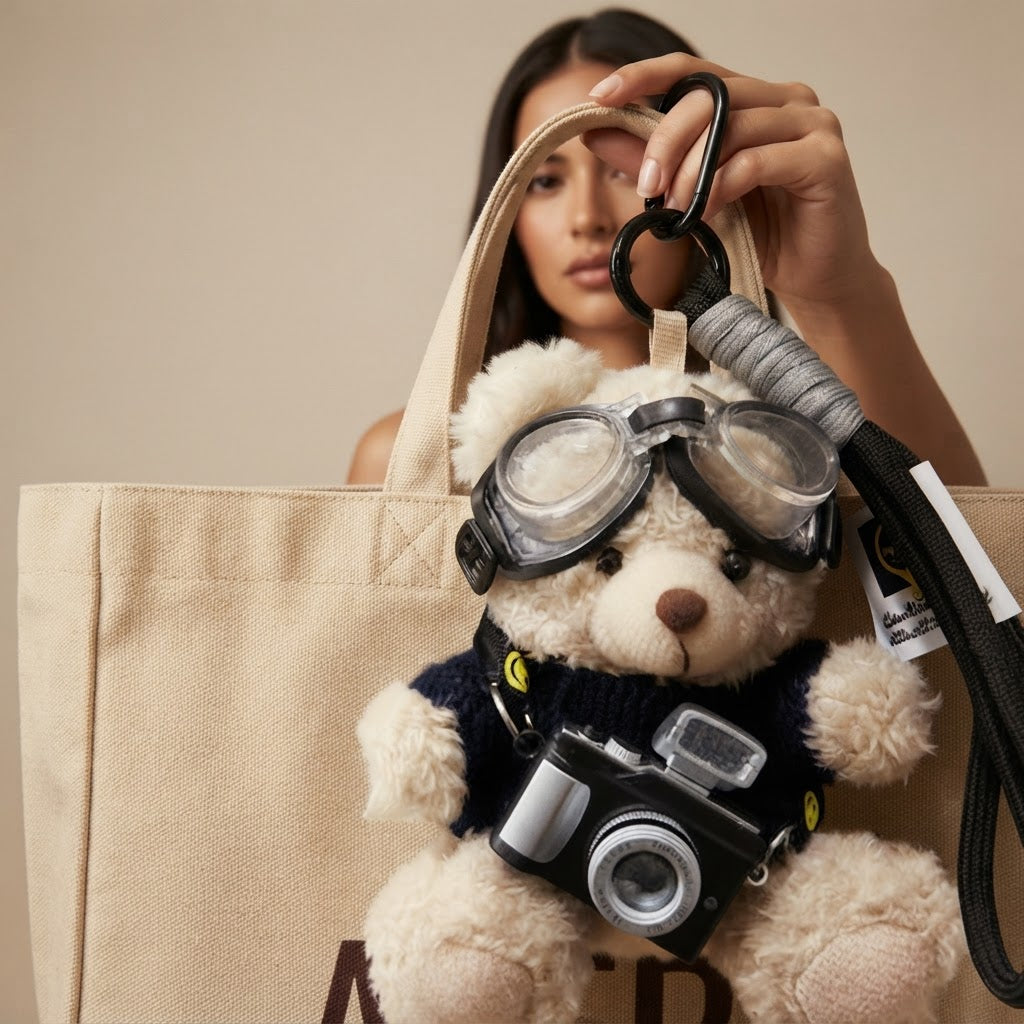 Plush Bear Keychain with Built-in Flash Camera and Mirror
