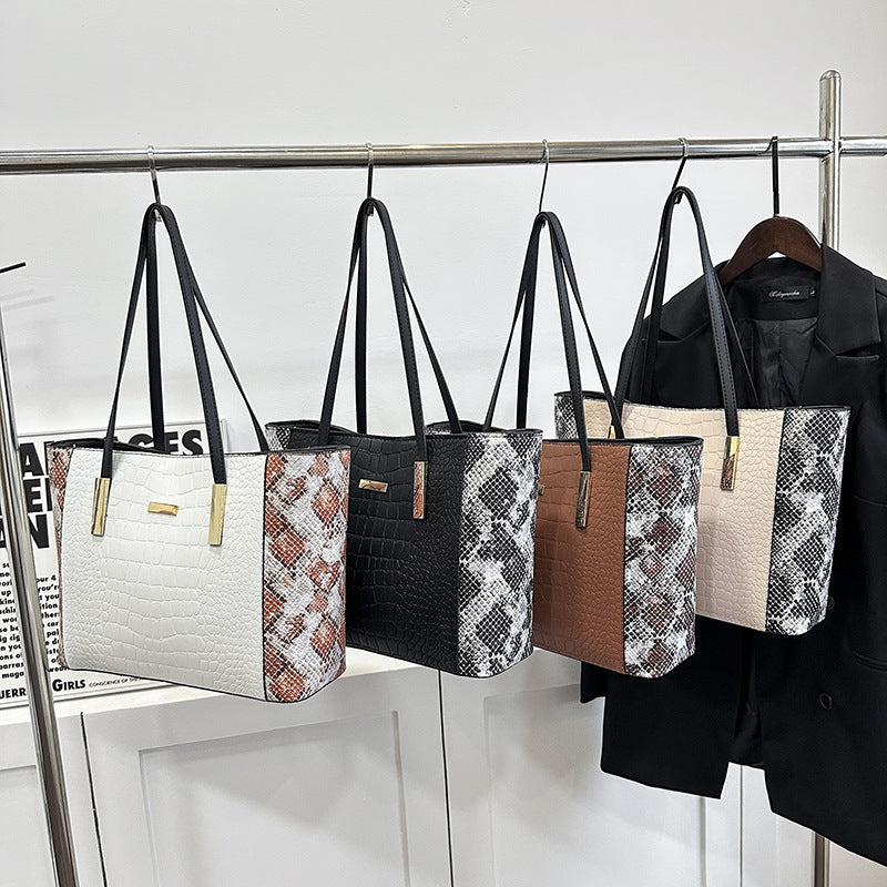 Crocodile Pattern Patchwork Shoulder Tote Bag