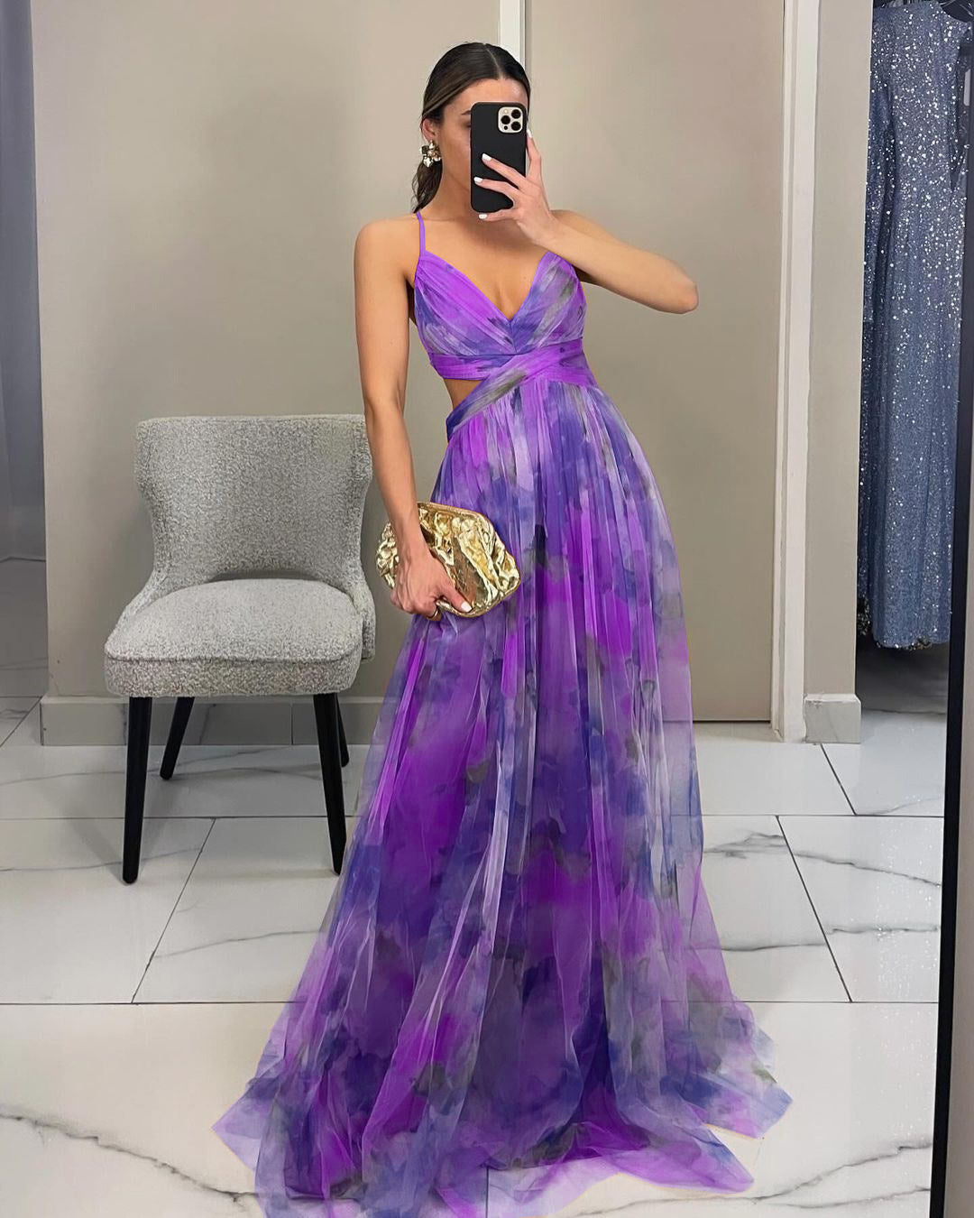 Women Mesh Printed Sling Dress Summer Vacation Party Dress