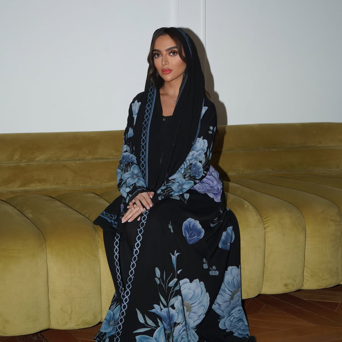 Floral Print Long Dress with Matching Headscarf