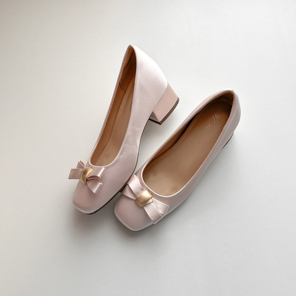 Women's Square Toe Satin Bowknot Heels