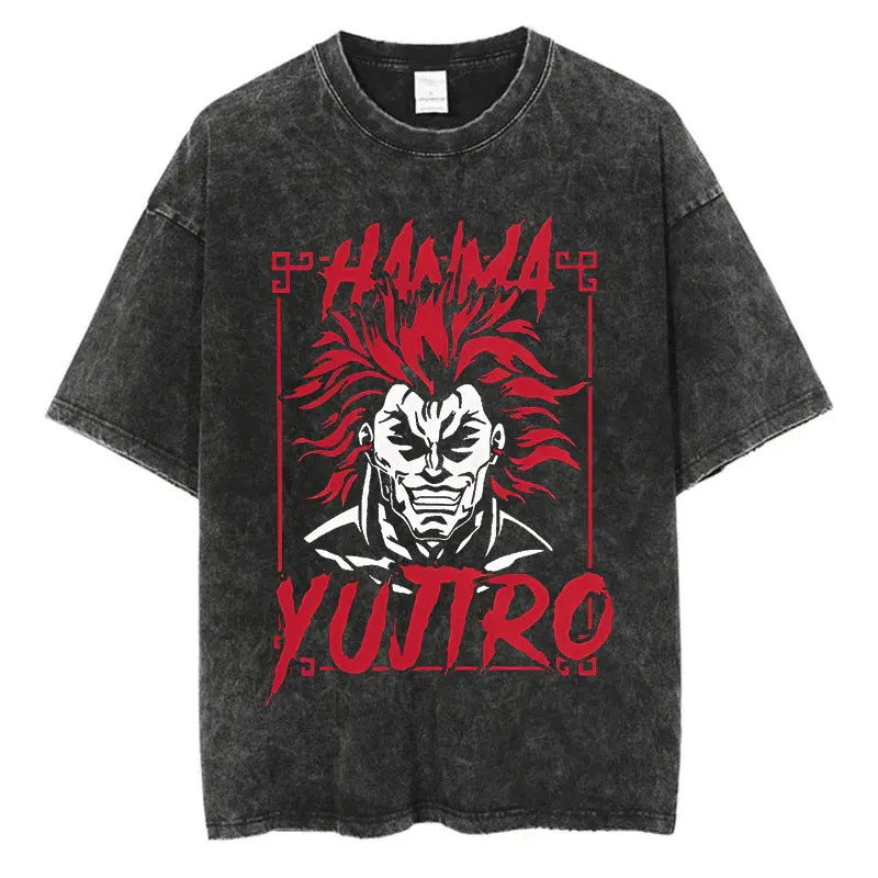 Vintage Washed Anime Streetwear T-Shirt - Baki Graphic Edition
