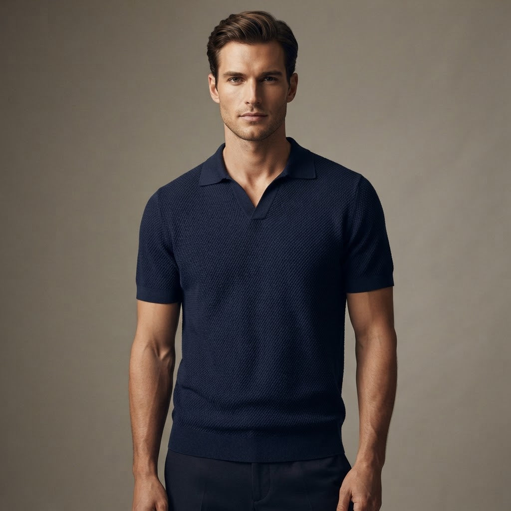 Men's Breathable Pineapple Knit Polo with Seagull Collar - product image 1