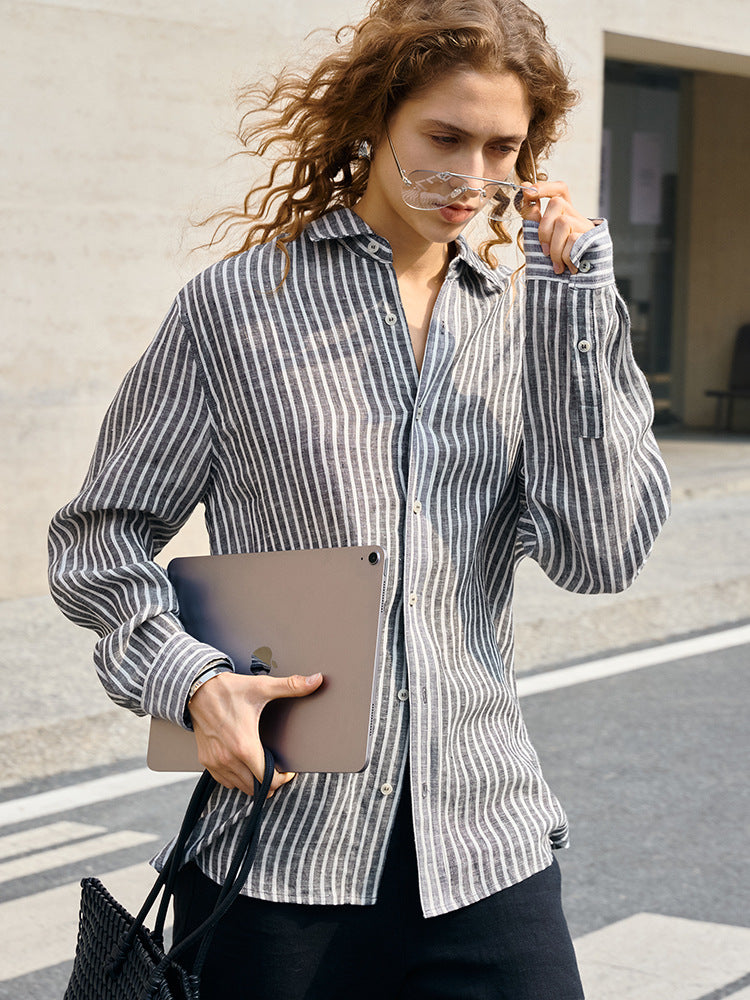 Women's linen loose-fitting collar shirt