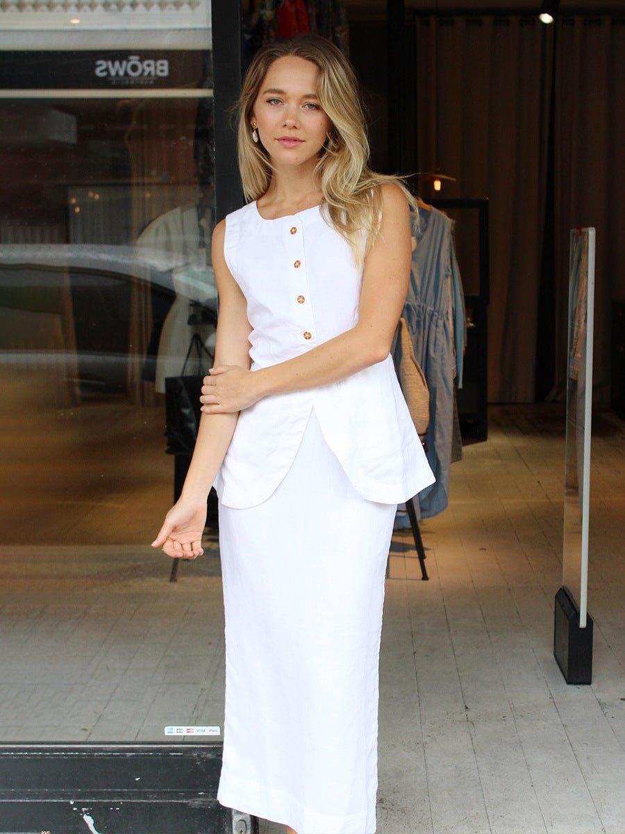 Sleeveless Vest and High Waist Skirt Set