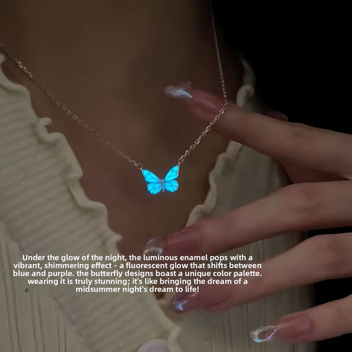 2 Pack Luminous Butterfly Adjustable Necklace and Bracelet Set