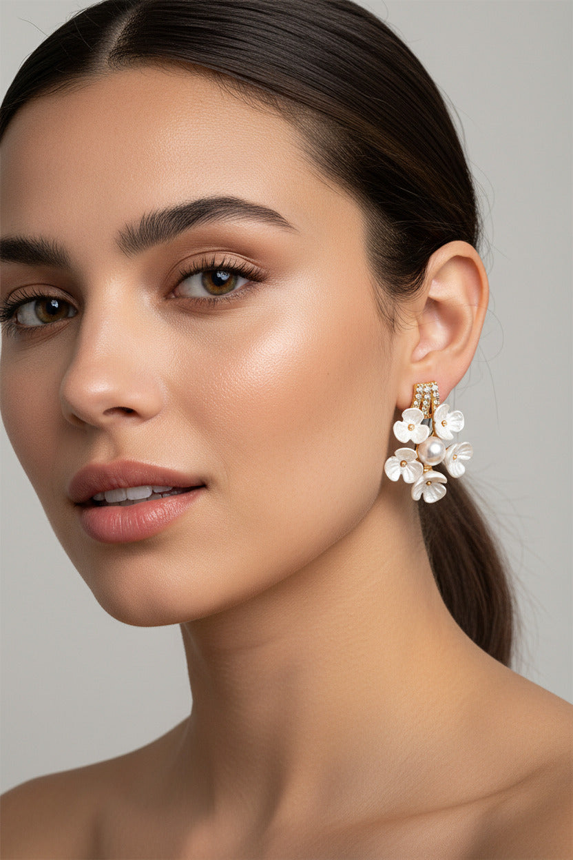 handcrafted pearl flower earrings with artistic retro charm