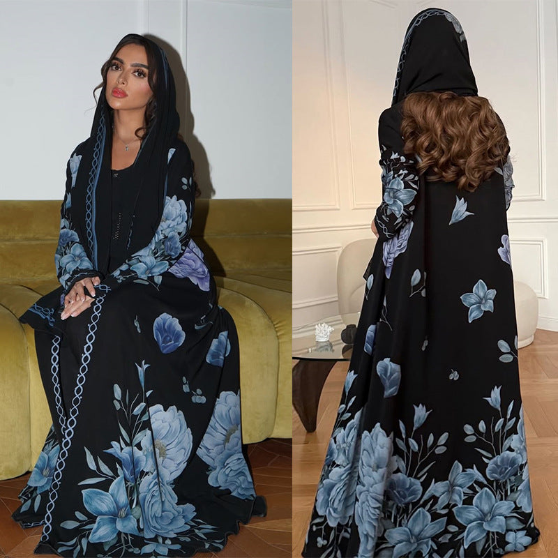 Floral Print Long Dress with Matching Headscarf