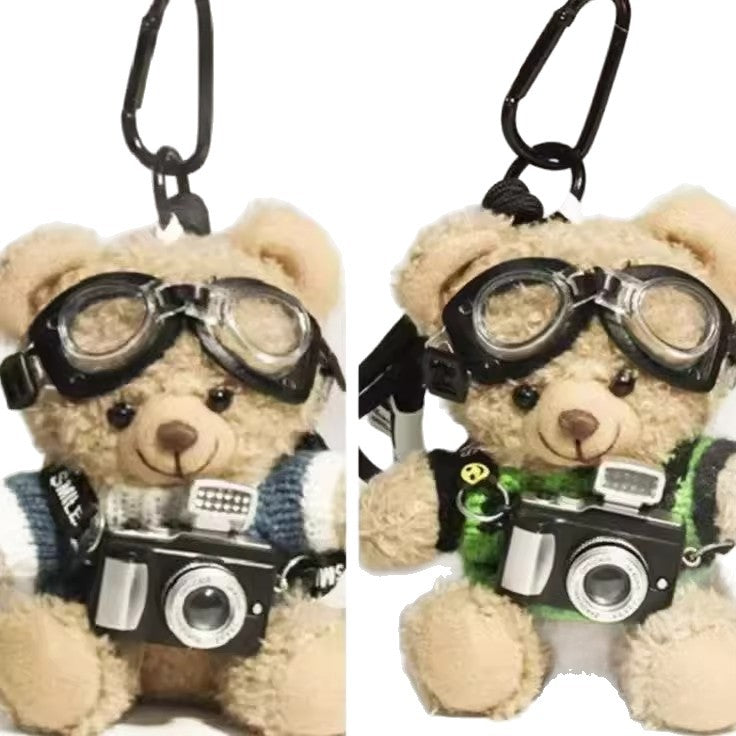 Plush Bear Keychain with Built-in Flash Camera and Mirror