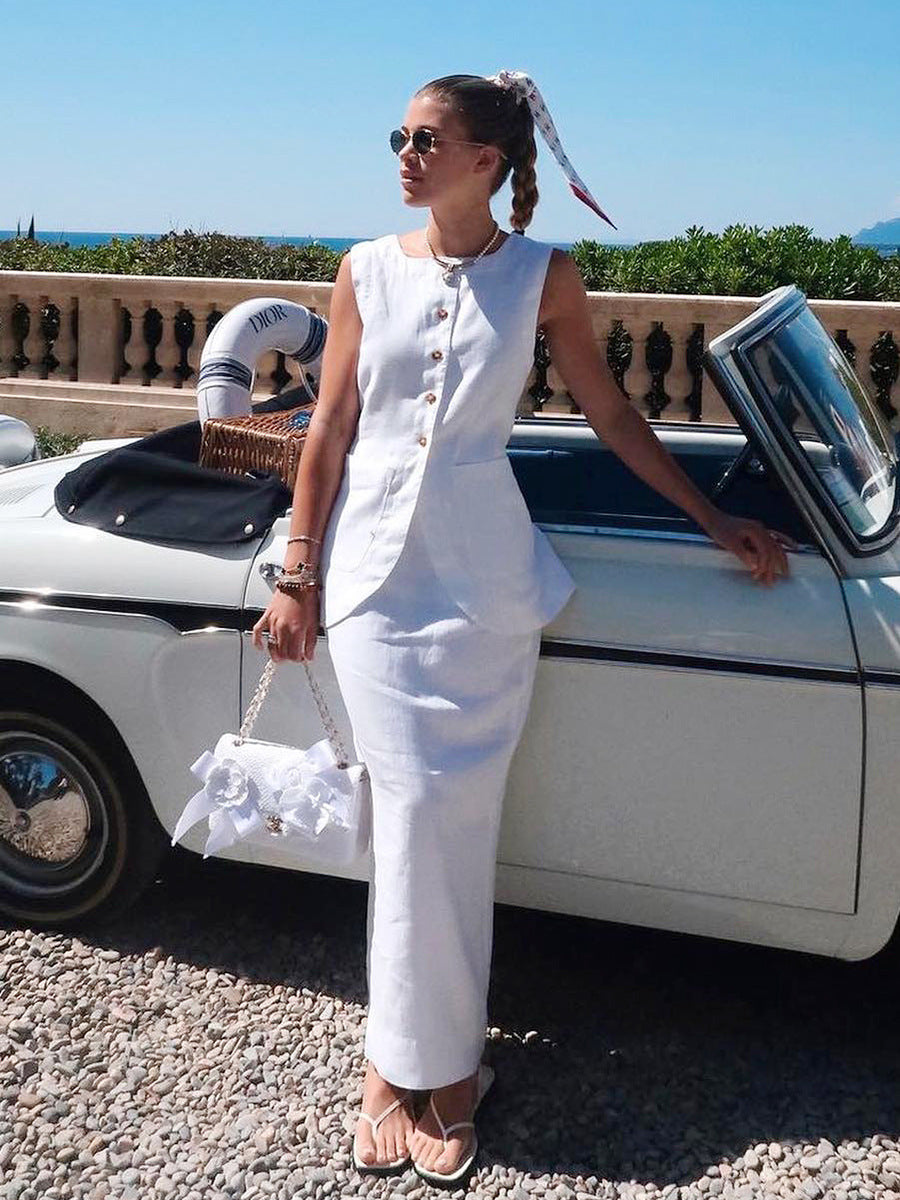 Sleeveless Vest and High Waist Skirt Set