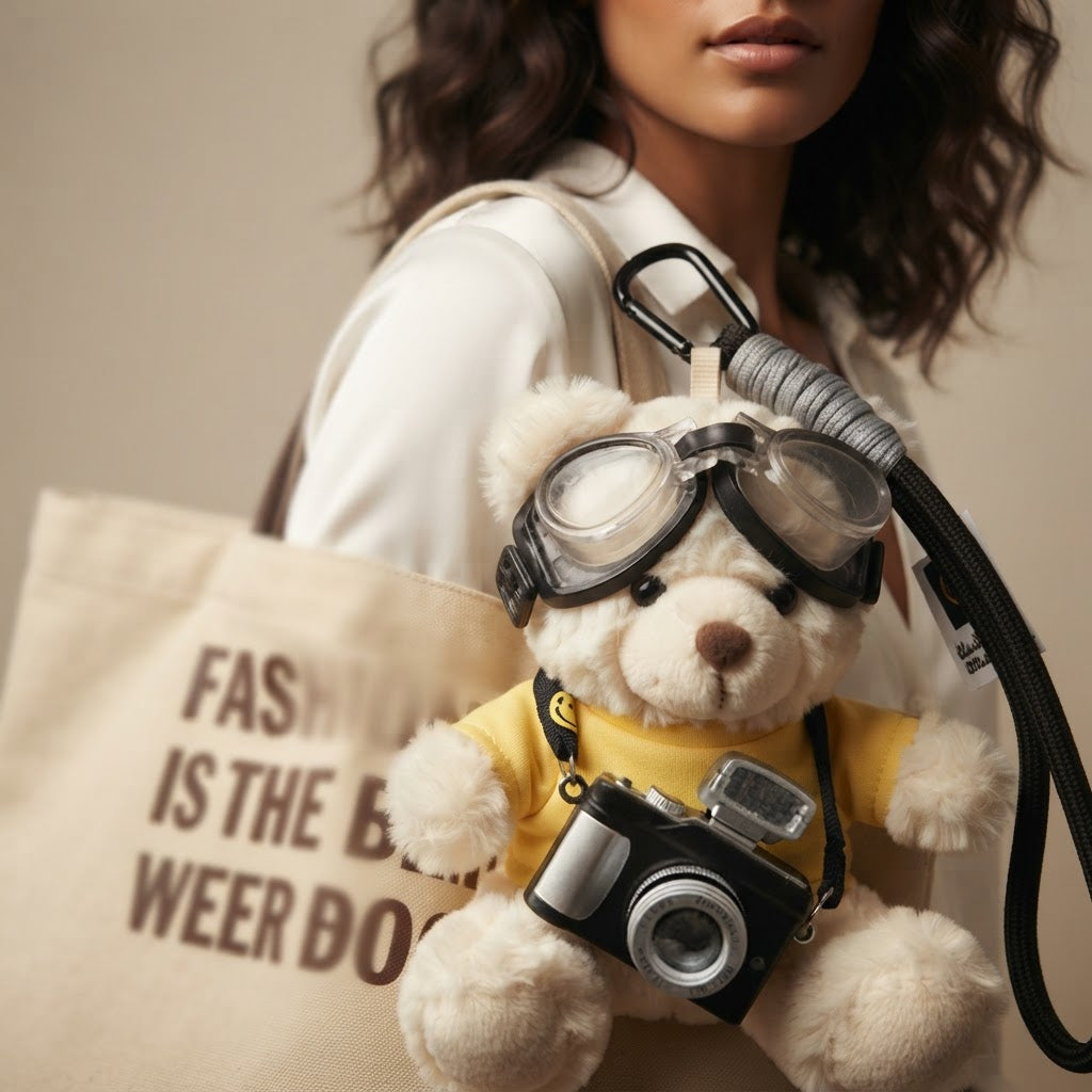 Plush Bear Keychain with Built-in Flash Camera and Mirror