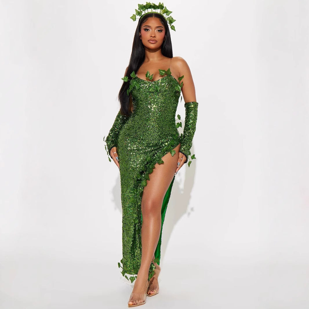 Leaf Sequins Halloween Dance Dress