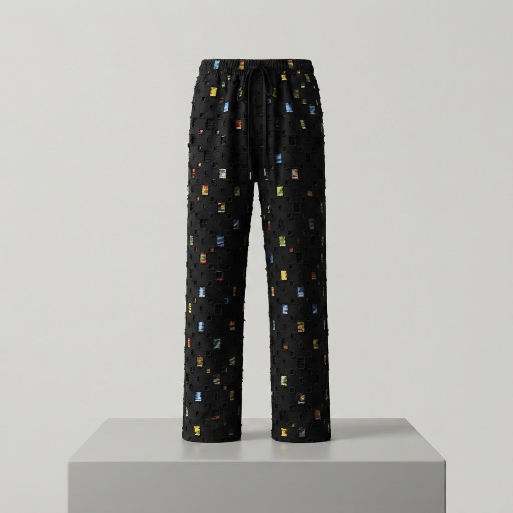 Men's Distressed Plaid Streetwear Drawstring Trousers